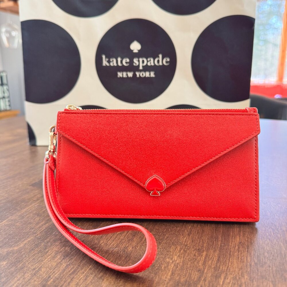 Kate Spade Yours Truly Envelope Wristlet Clutch Heart Wallet - Cherry Rouge